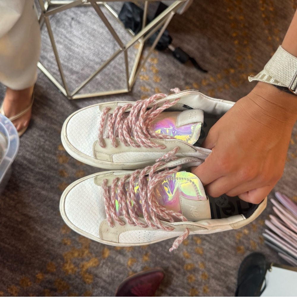 P448 Women's Sneakers with Iridescent and Pink Accents